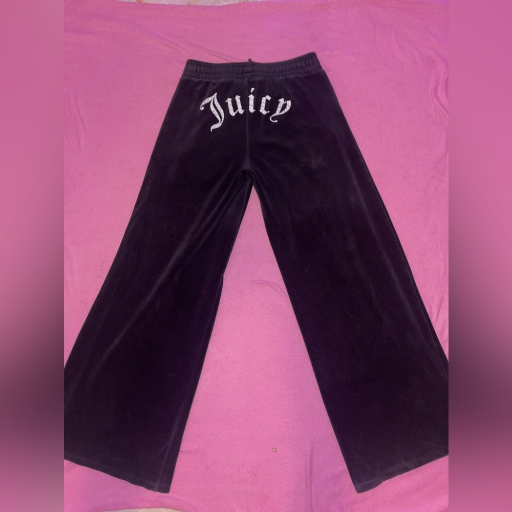JUICY COUTURE BLACK WIDE LEGGED FLARE VELOUR SWEATPANTS